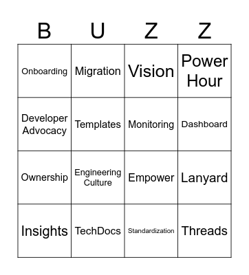 Backstage BUZZword Bingo Card