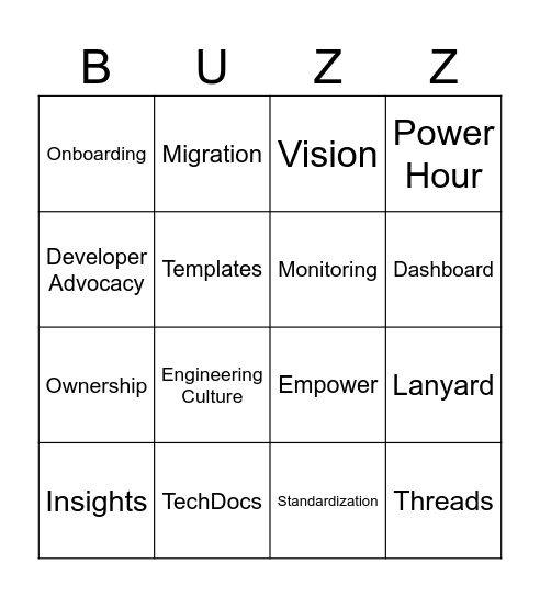 Backstage BUZZword Bingo Card