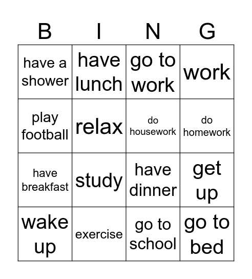 Routines Bingo Card