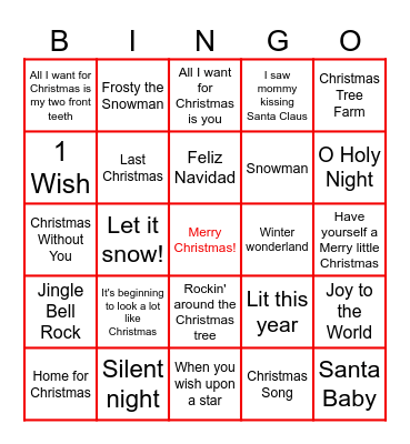Christmas Song Bingo Card