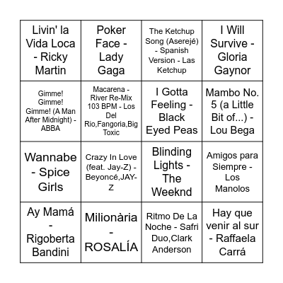 Bingo Musical Bingo Card