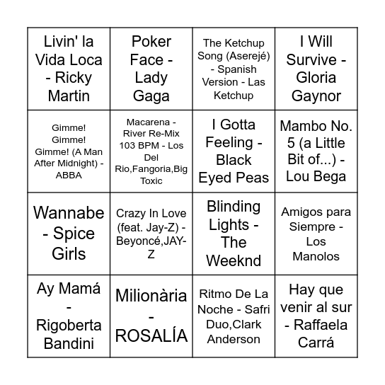 Bingo Musical Bingo Card