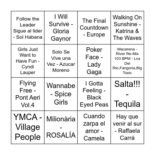 Bingo Musical Bingo Card