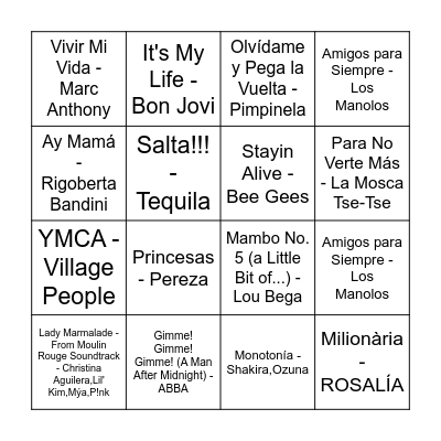 Bingo Musical Bingo Card