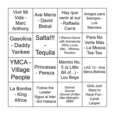 Bingo Musical Bingo Card