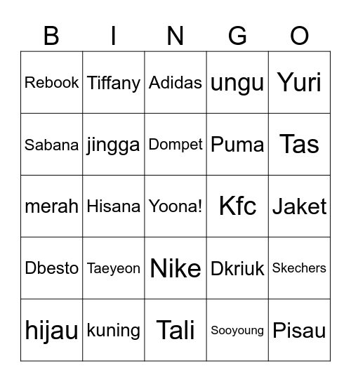 Vienna's Bingo Card