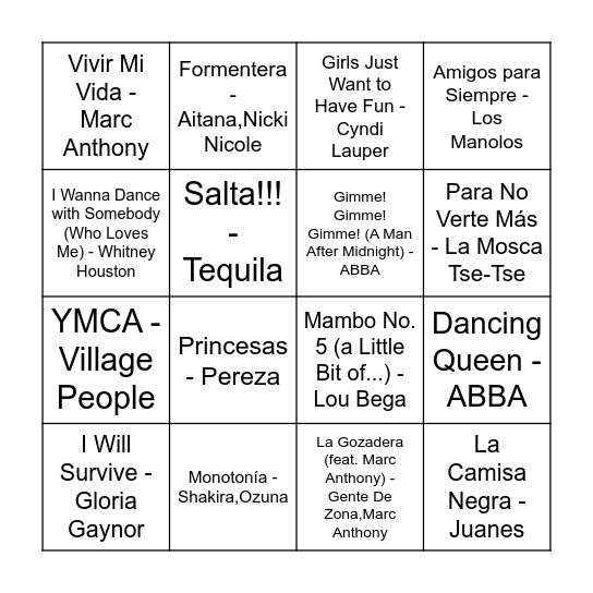 Bingo Musical Bingo Card
