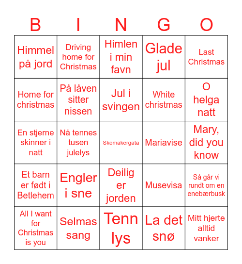 🌟 Julemusikkbingo 🌟 Bingo Card