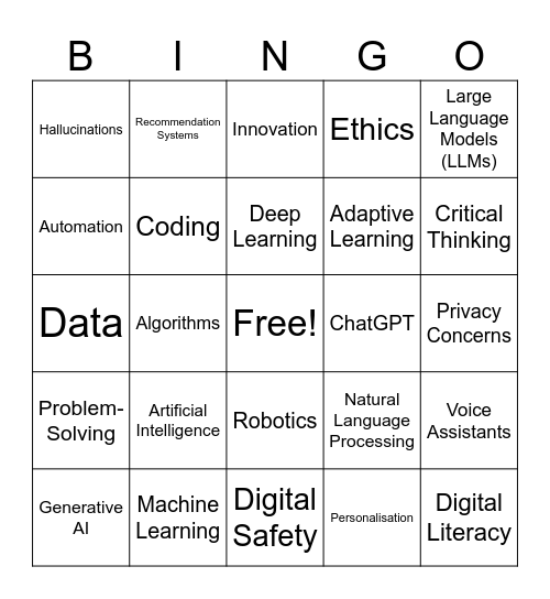 Artificial Intelligence Bingo Card