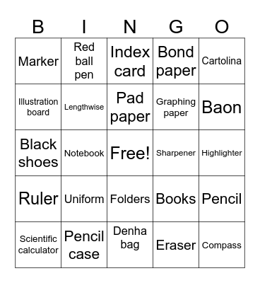 (School edition) Bingo Card