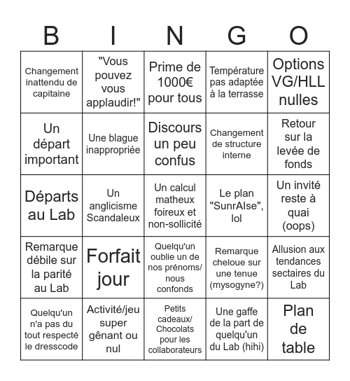 A La'boardage Bingo Card