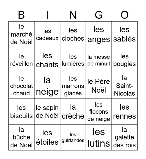 Noël Bingo Card