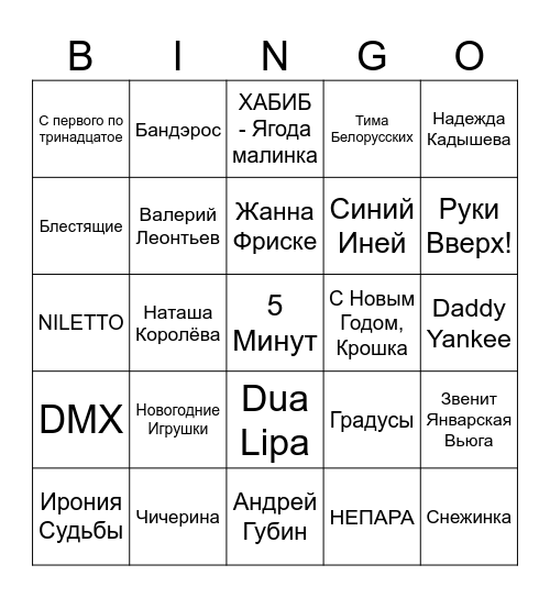 НОВОГОДНЕЕ БИНГО Bingo Card