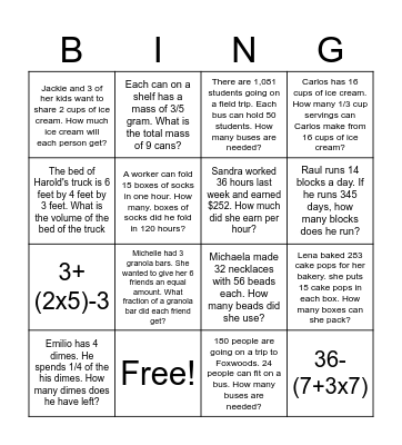 Winter Break Math BINGO Challenge Bingo Card