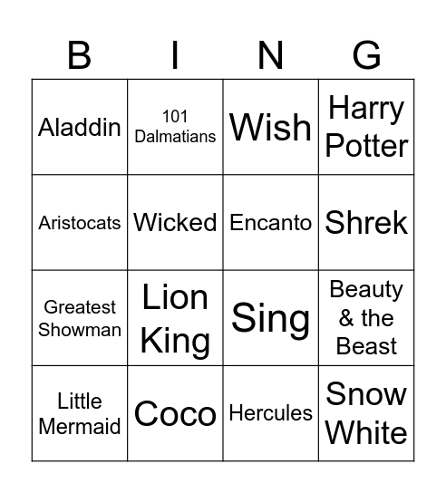 Film Songs Bingo Card