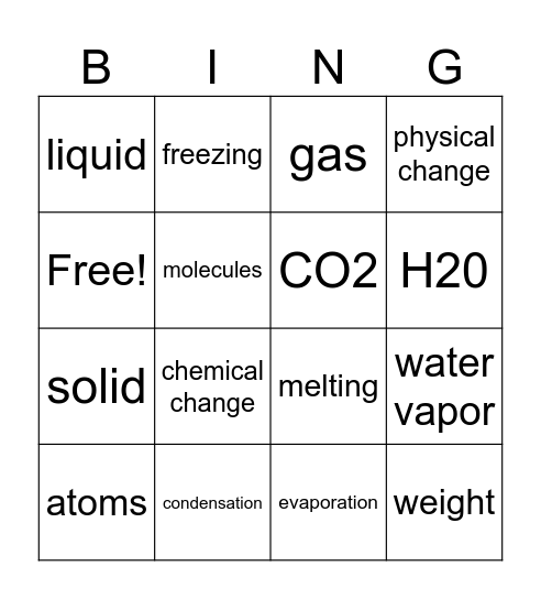 MATTER Bingo Card
