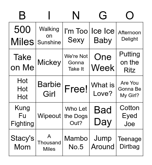 One Hit Wonders Bingo Card