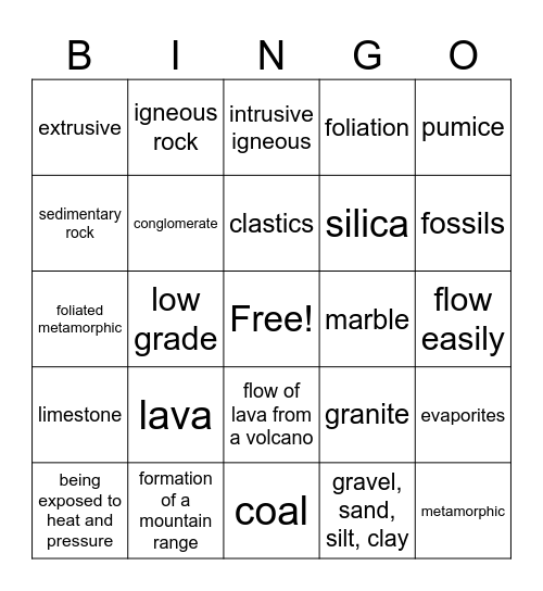 Rocks Bingo Card