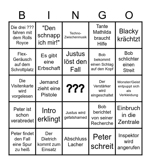 Drei Fragezeichen ??? Bingo Card