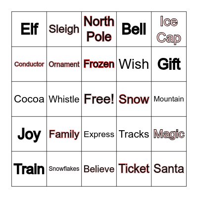 PFS Polar Express Bingo Card