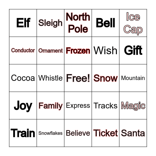 PFS Polar Express Bingo Card