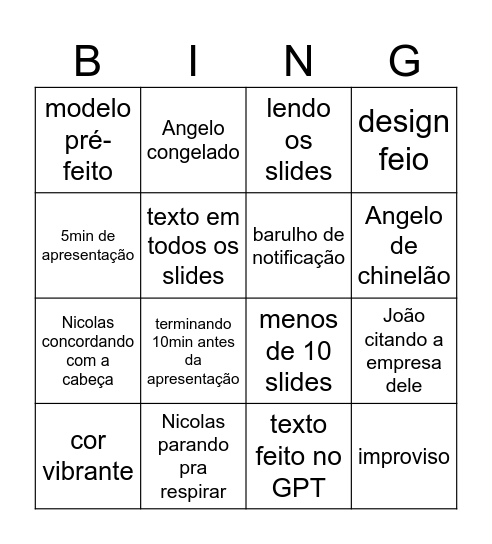 Bingo dos homi Bingo Card