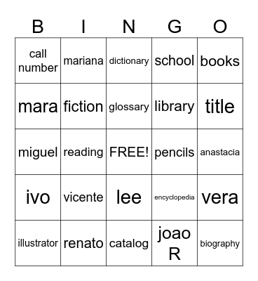 library Bingo Card