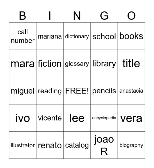 library Bingo Card