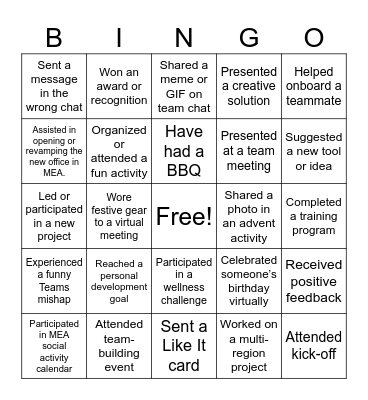 FIND WHAT I DID Bingo Card