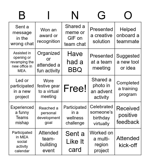 FIND WHAT I DID Bingo Card