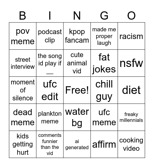 Reels Bingo Card