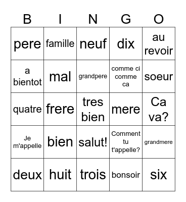 french core 1 Bingo Card