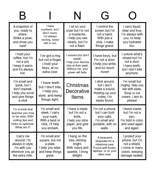 Reindeer Riddles Bingo Card