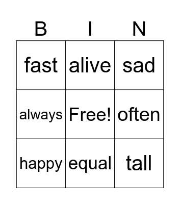 Untitled Bingo Card
