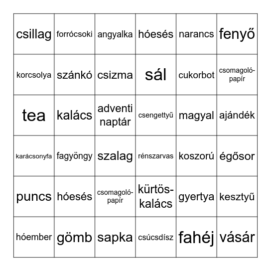 Karácsonyi bingó Bingo Card