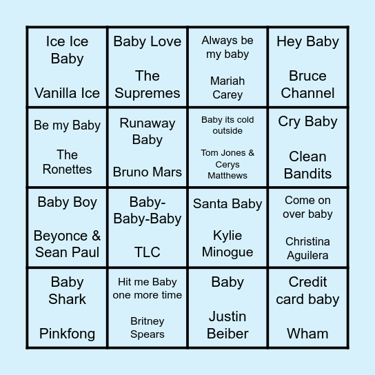 Baby Bingo Card