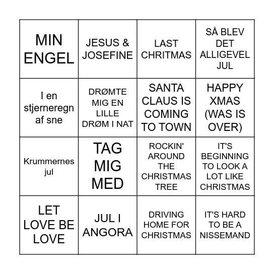 JULEMUSIK Bingo Card