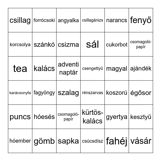 Karácsonyi bingó Bingo Card