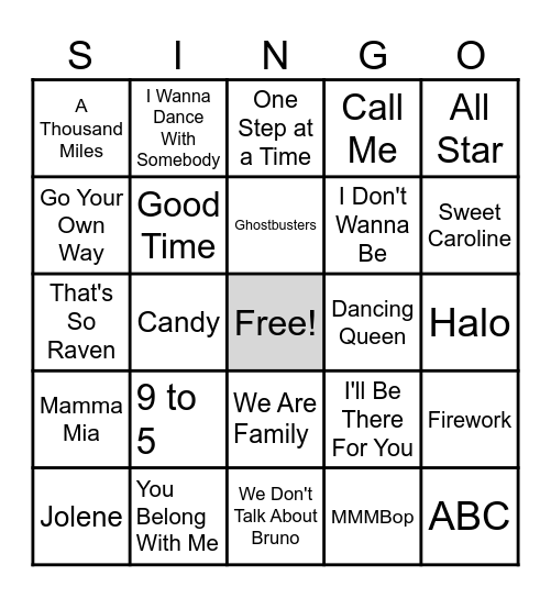 Singo Bingo Card