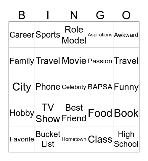 BAPSA Mentorship Program Bingo Card