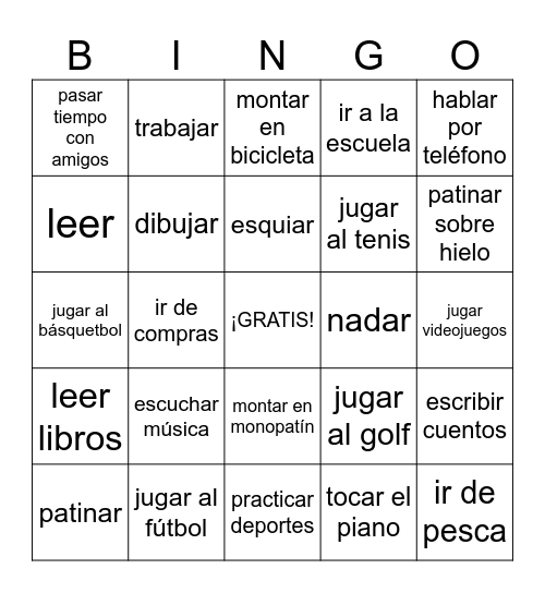 ¿Qué te gusta hacer? Bingo Card