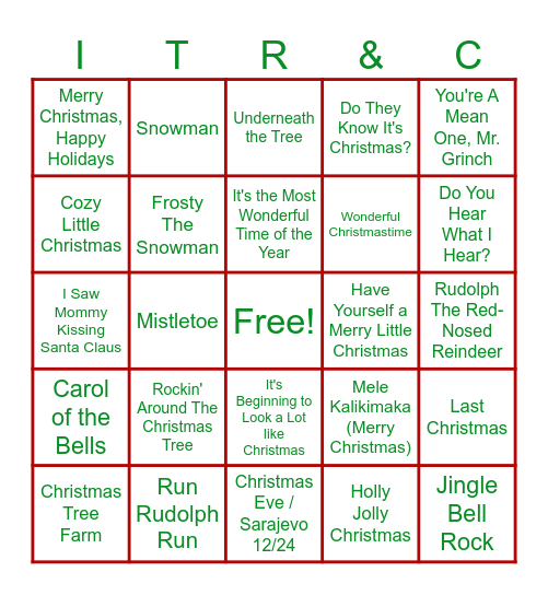 Holiday Bingo Card