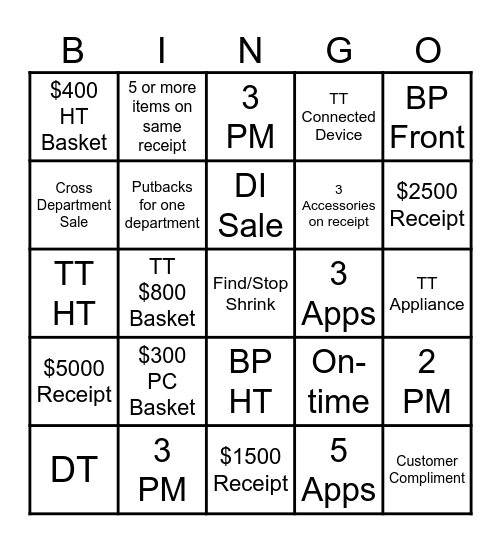 Best Buy Bingo Card