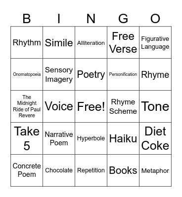 Poetry Bingo Card