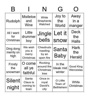 Christmas song bingo Card