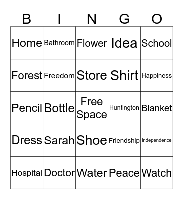 Noun BINGO Card