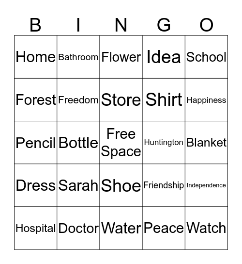 Noun BINGO Card