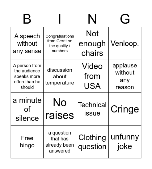 Townhall Bingo Card