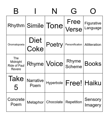 Poetry Bingo Card