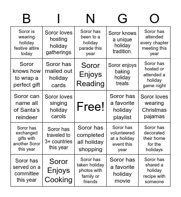 Sisterhood Holiday Bingo Card